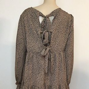 Leopard print long sleeve dress three ties in the back from shein